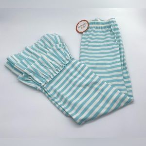 Southern Tots Teal Blue and White Striped Ruffle Pants SZ 12 elastic waist NWT